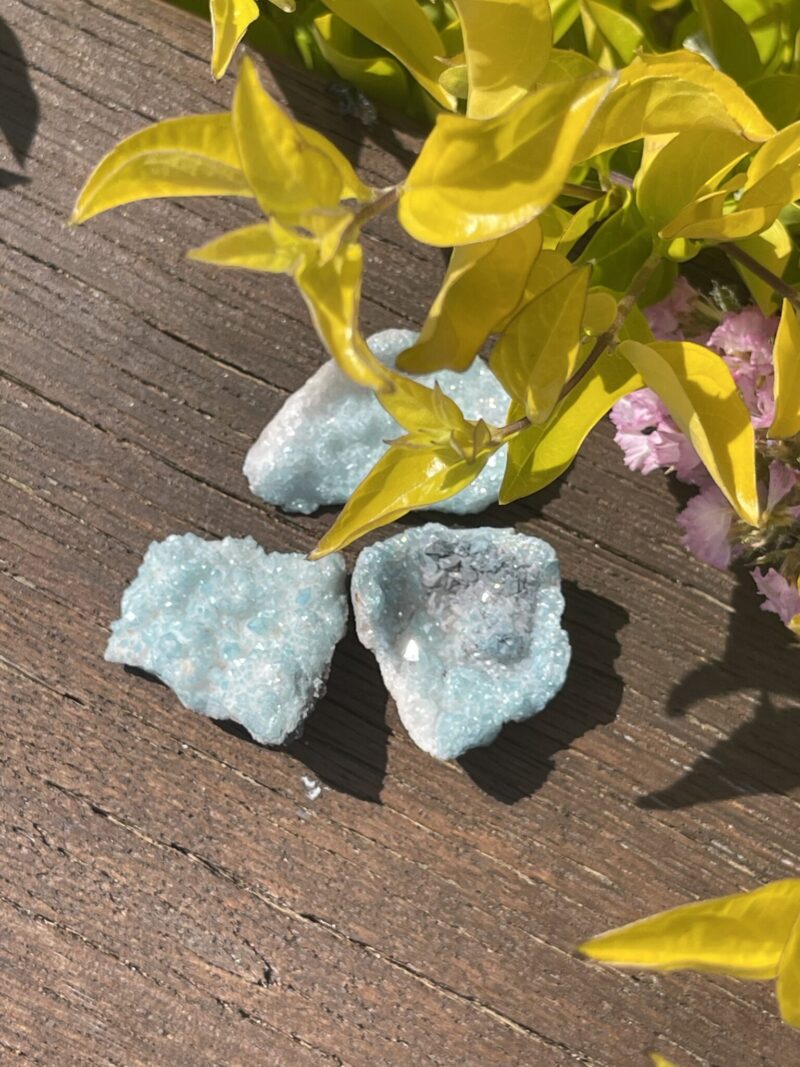 This is Aqua Aura Set of 3 Geode for Spiritual Connection