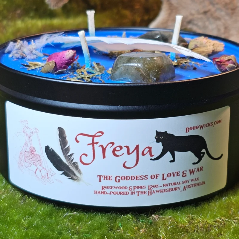 This is Embrace the Power of Freyja with Our Goddess of Love & War Candle