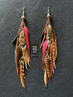 Gorgeous Nepalese round Brass Bead Fiery Feather Earrings