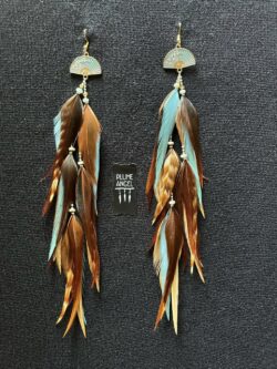 These are Turquoise Fan Brown and Turquoise Feather Earrings – Vibrant Elegance with a Natural Touch