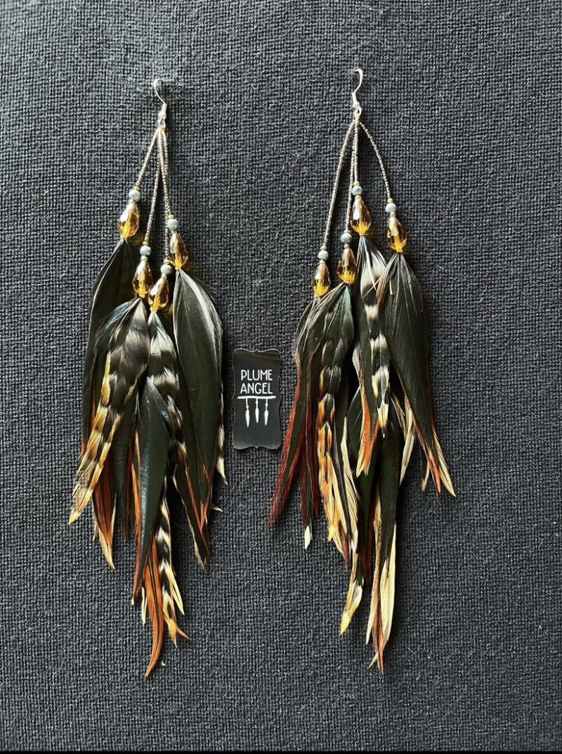 These are Chantire Natural and Green Feather Earrings