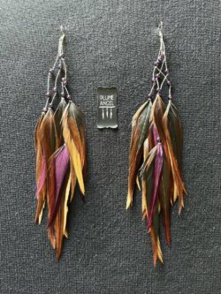 These are Purple Beads on Silver String Feather Earrings – Mystical Elegance in Every Detail