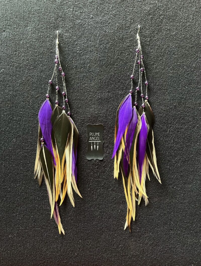 These are Purple Freedom Feather Earrings – Embrace Grace and Liberation