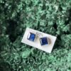 These are Beautiful Square Silver Sapphire Stud Earrings