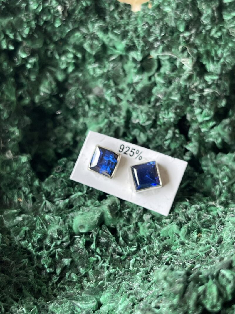 These are Beautiful Square Silver Sapphire Stud Earrings