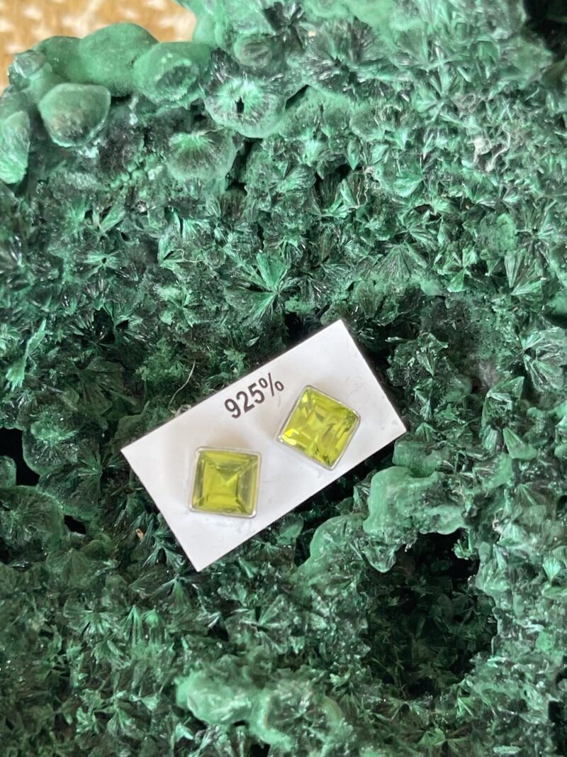 This is Beautiful Square Silver Peridot Stud Earrings