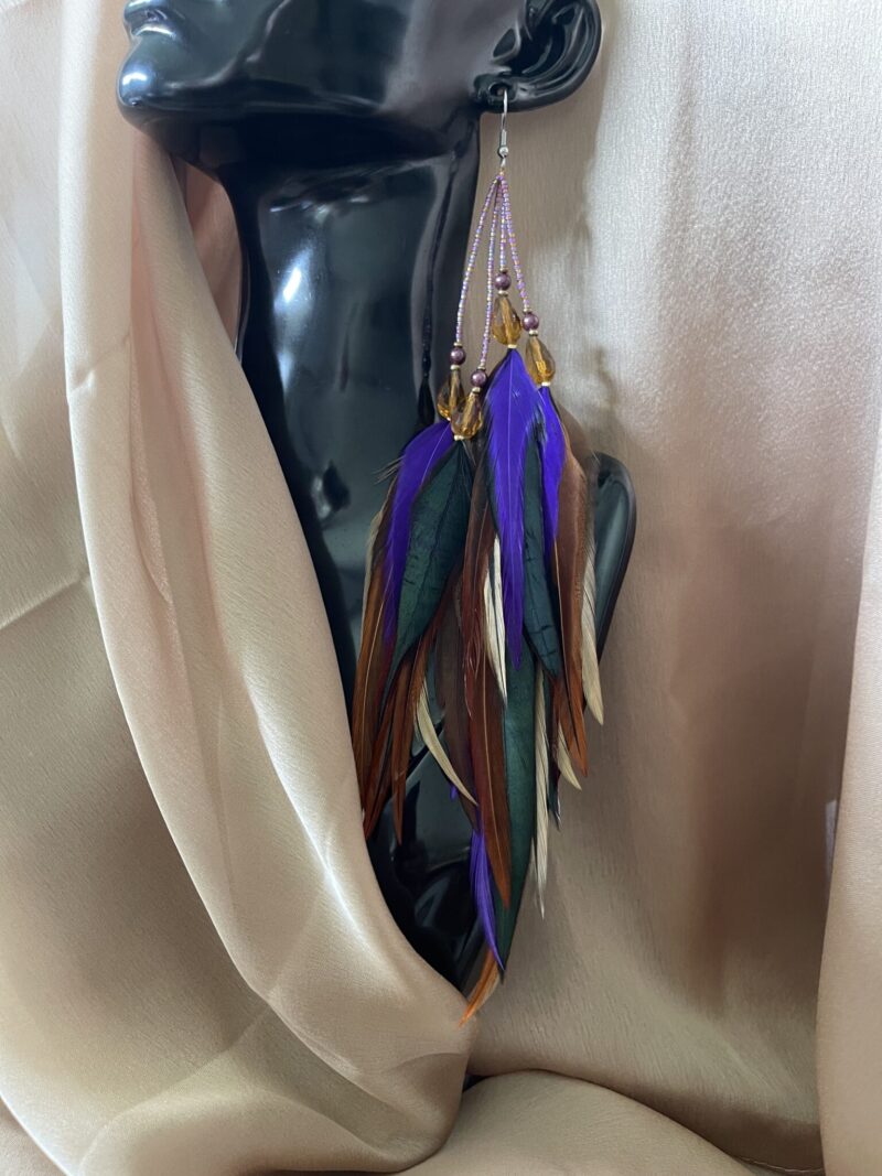 These are Chantire Natural and Purple Feather Earrings