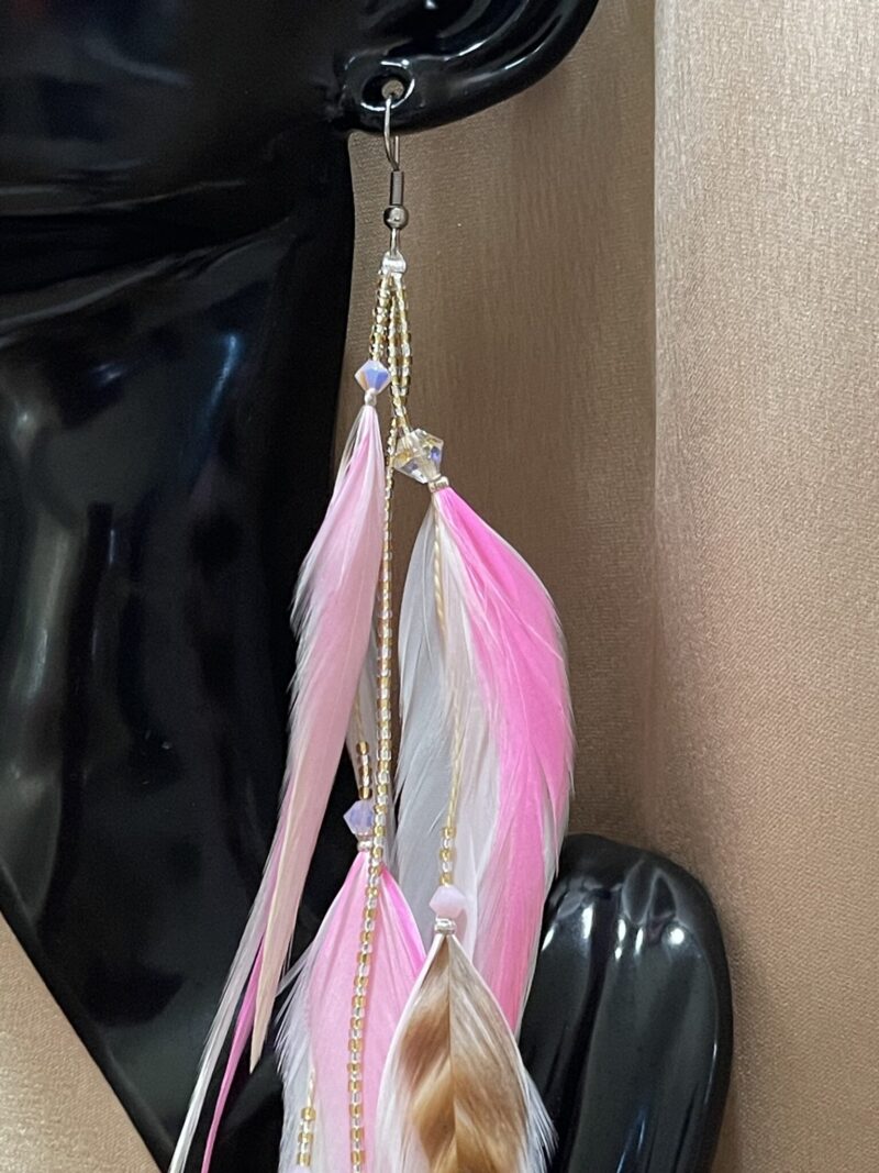 White and Pink Glitter These are String Feather Earrings – Elegance with a Touch of Magic