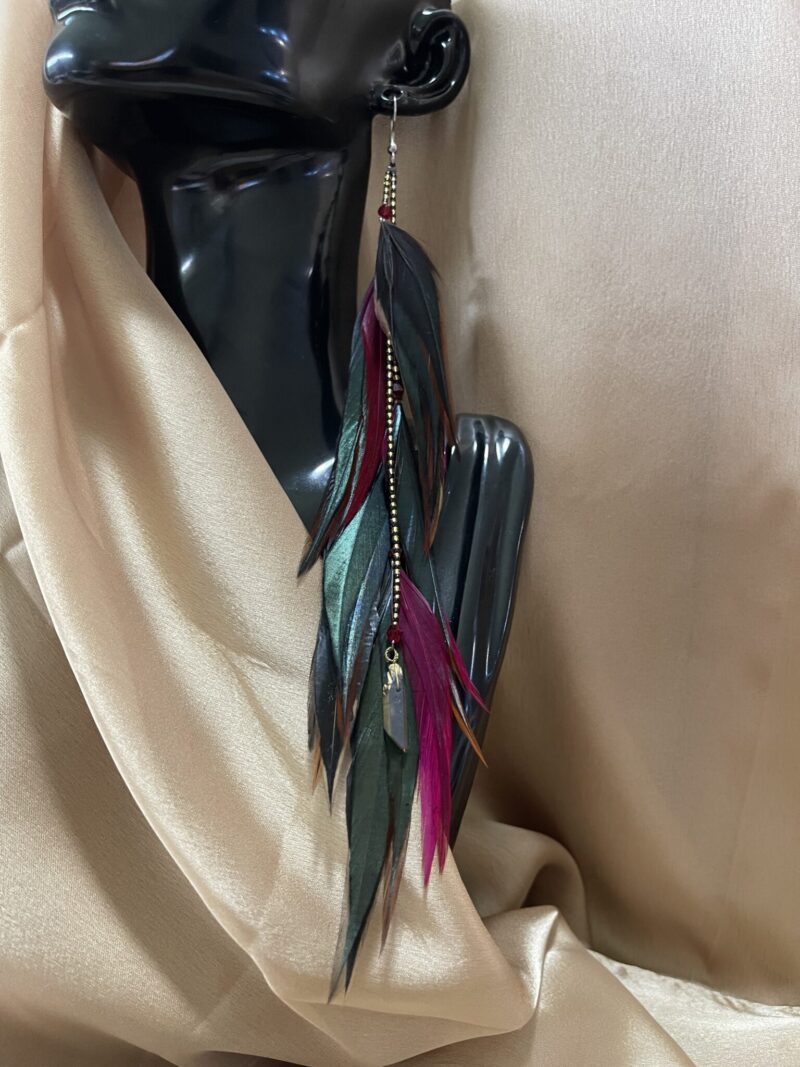 These are Queen of the Night Feather Earrings – Bold Elegance with a Golden Touch