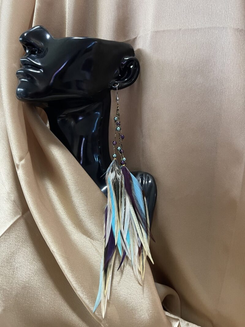 These are Purple and Turquoise Freedom Feather Earrings – Vibrant Elegance and Uplifting Energy