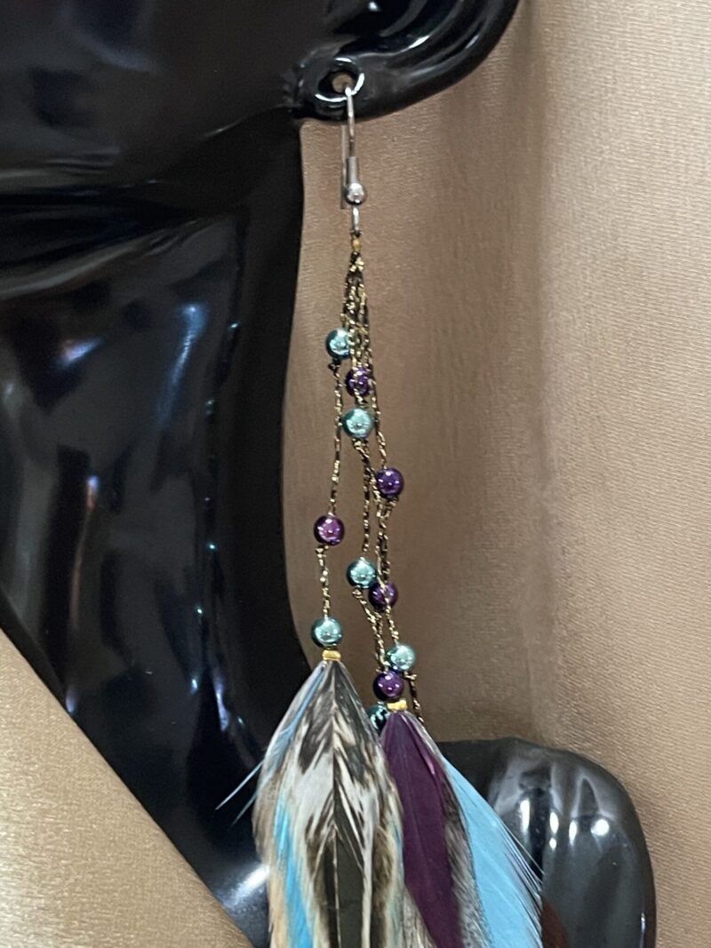 These are Purple and Turquoise Freedom Feather Earrings – Vibrant Elegance and Uplifting Energy