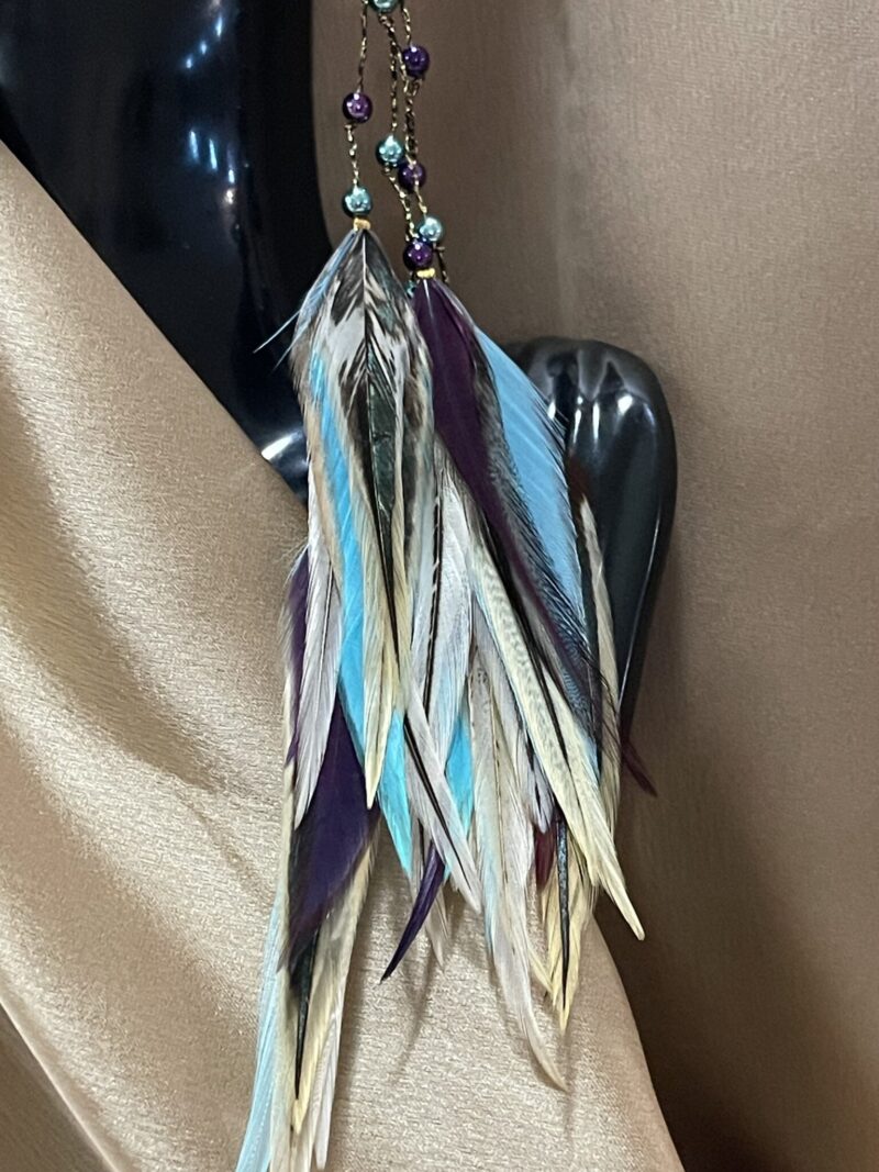 These are Purple and Turquoise Freedom Feather Earrings – Vibrant Elegance and Uplifting Energy