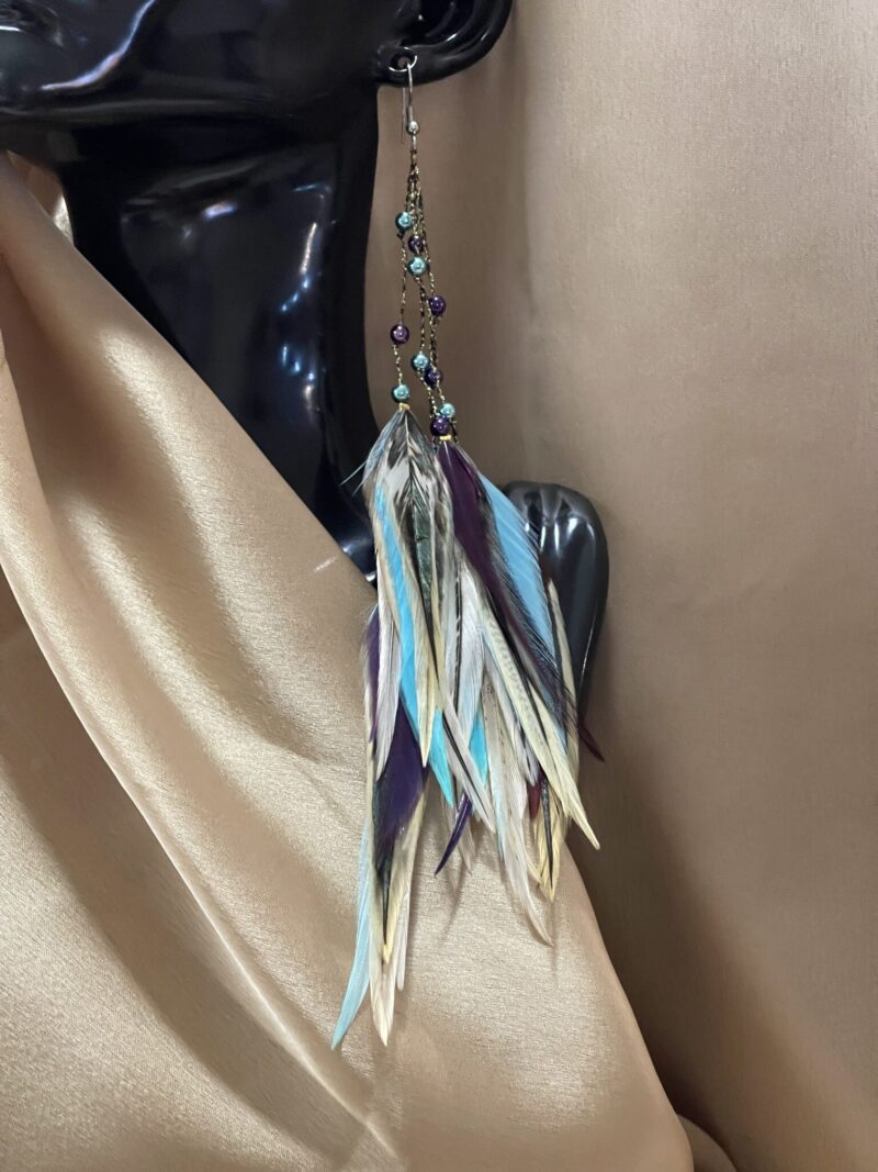 These are Purple and Turquoise Freedom Feather Earrings – Vibrant Elegance and Uplifting Energy