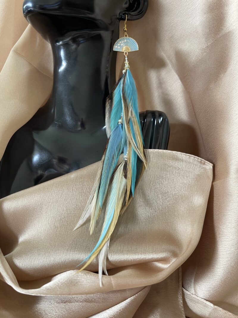 These are Turquoise Fan Natural and Turquoise Feather Earrings – Vibrant Elegance with a Natural Touch