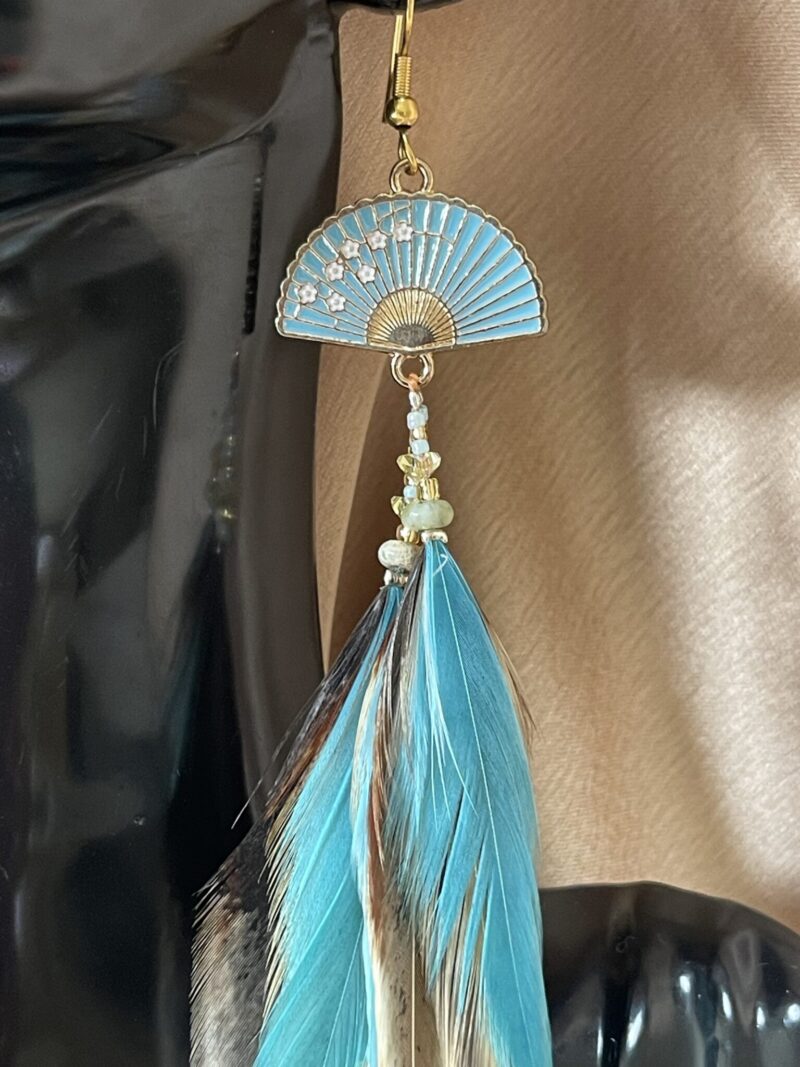 These are Turquoise Fan Natural and Turquoise Feather Earrings – Vibrant Elegance with a Natural Touch