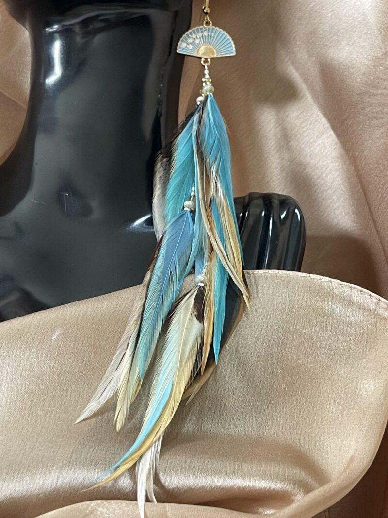 These are Turquoise Fan Natural and Turquoise Feather Earrings – Vibrant Elegance with a Natural Touch