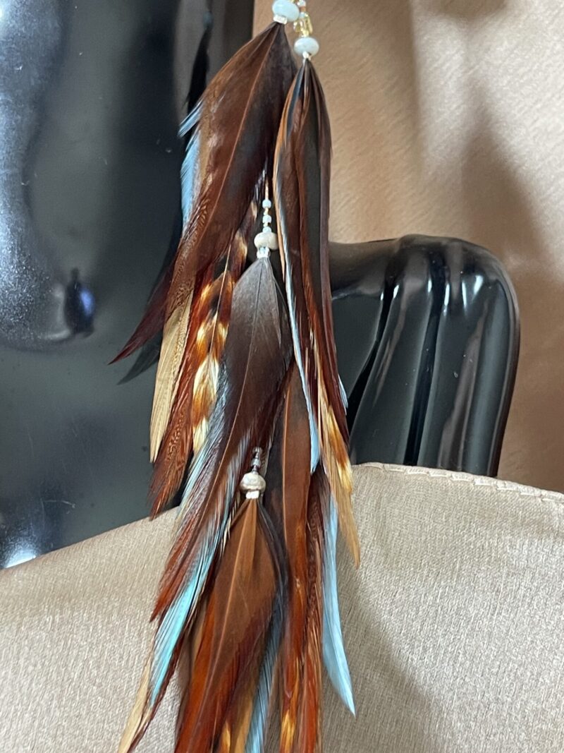 These are Turquoise Fan Brown and Turquoise Feather Earrings – Vibrant Elegance with a Natural Touch