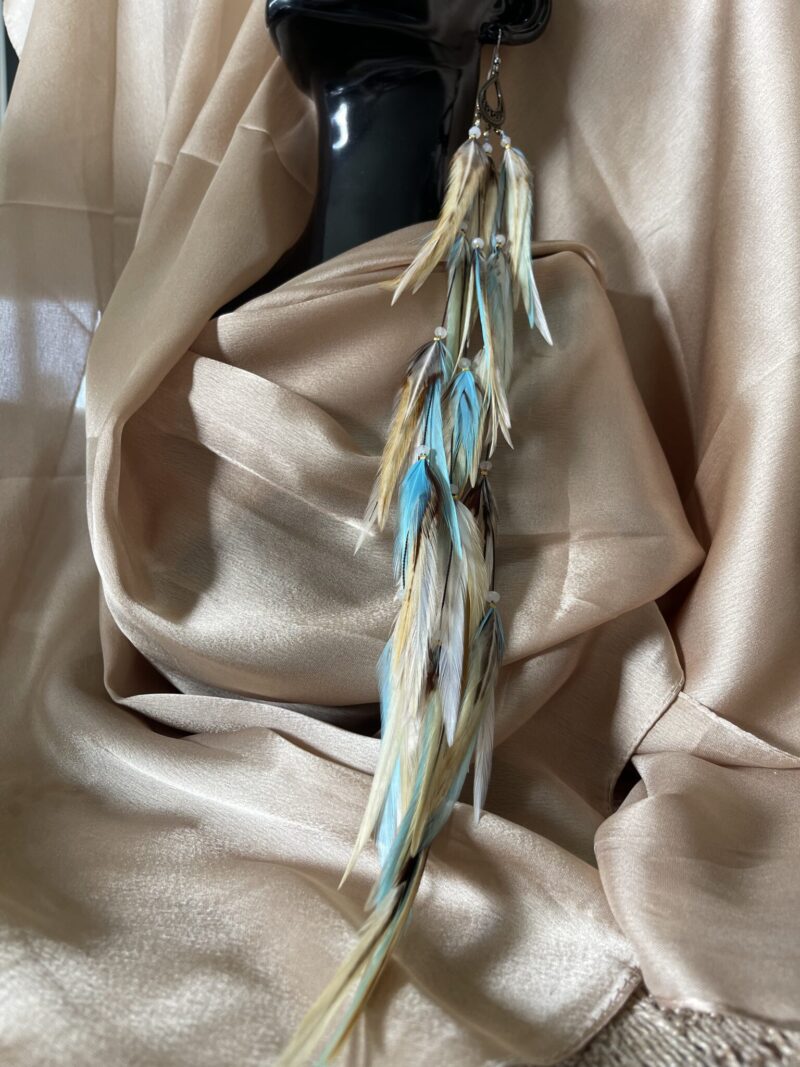 These are Blond Turquoise and Natural Feather Earrings – Flowing Elegance and Natural Charm