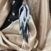 These are Peacock Princess Black and White Feather Earrings