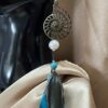 This is Single Spiral Pearl and Turquoise Bead Feather Earring