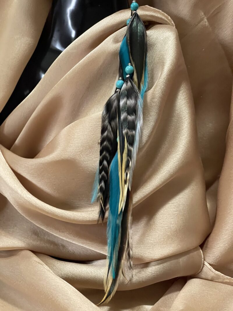 This is Single Spiral Pearl and Turquoise Bead Feather Earring