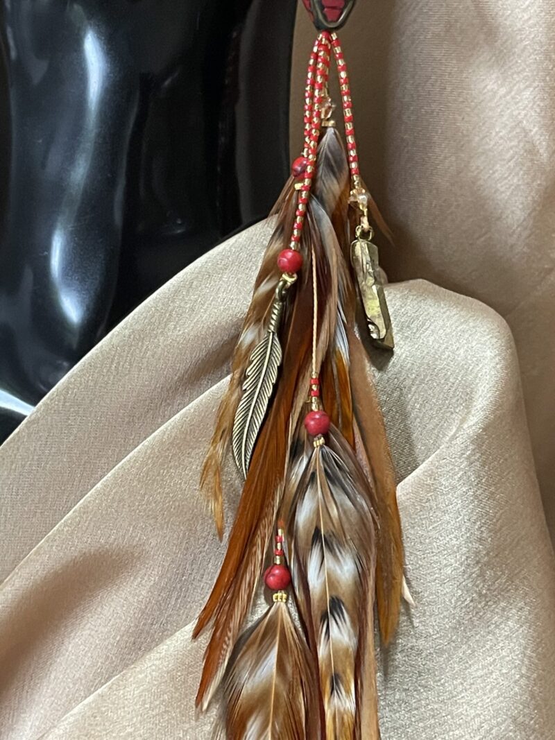 These are Nepalese Round Brass Bead Natural Brown Feather Earrings