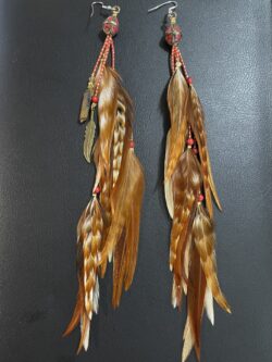 These are Nepalese Round Brass Bead Natural Brown Feather Earrings