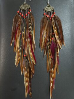 These are Oriental Fan with Coral Beads Feather Earrings