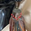 These are Oriental Fan with Coral Beads Feather Earrings