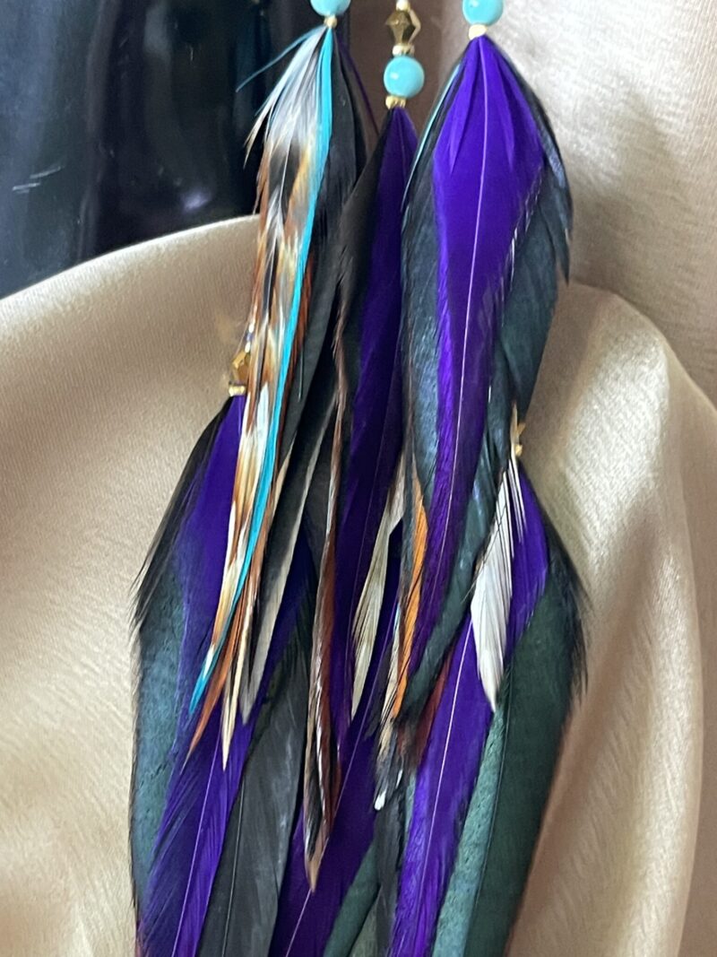 These are Seed of Life Purple Feather Earrings – A Symbol of Harmony and Elegance