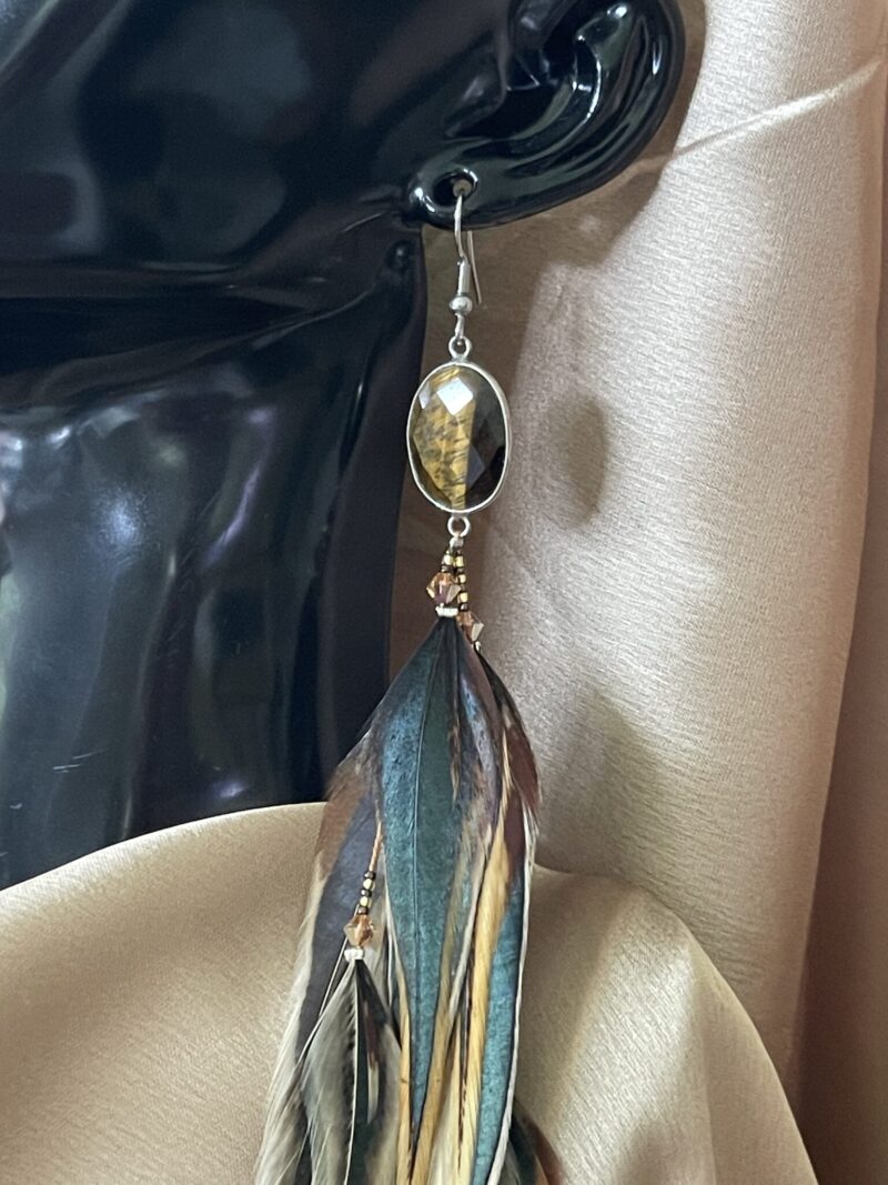 These are Tiger Eye Stunning Feather Earrings – A Perfect Blend of Elegance and Grounding Energy