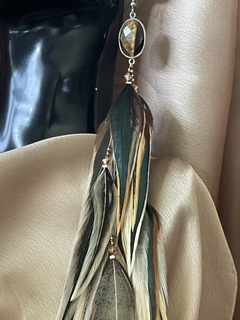 These are Tiger Eye Stunning Feather Earrings – A Perfect Blend of Elegance and Grounding Energy