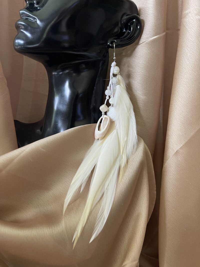 these are White Gypsy Feather Earrings – Bohemian Grace with Natural Elegance