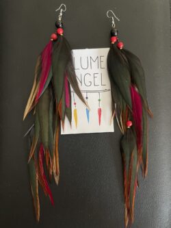 These are Mesmerizing Wine and Black Feather Earrings 20cm 