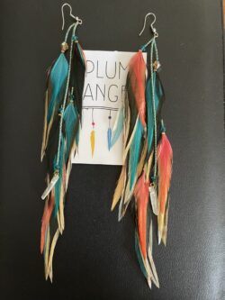 These are Turquoise Burnt Orange Feather Earrings – A Mesmerizing Blend of Vibrancy and Elegance