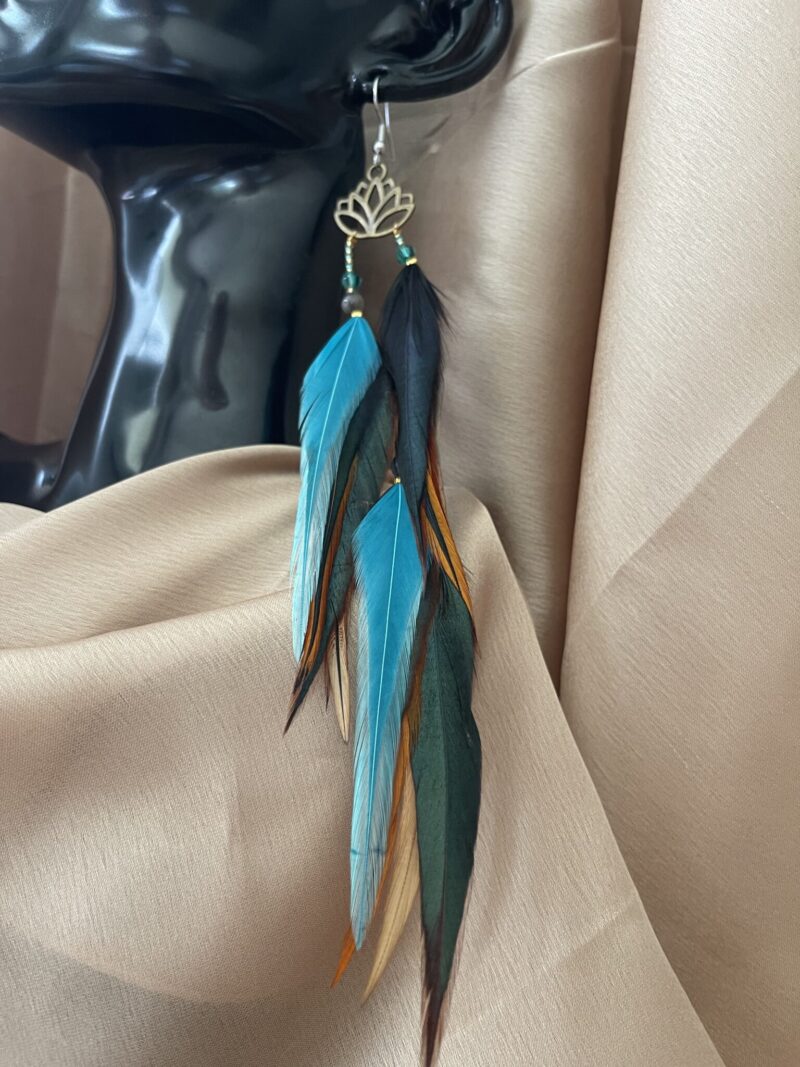 These are Lotus Turquoise Brown Feather Earrings – Serenity and Elegance in Every Detail