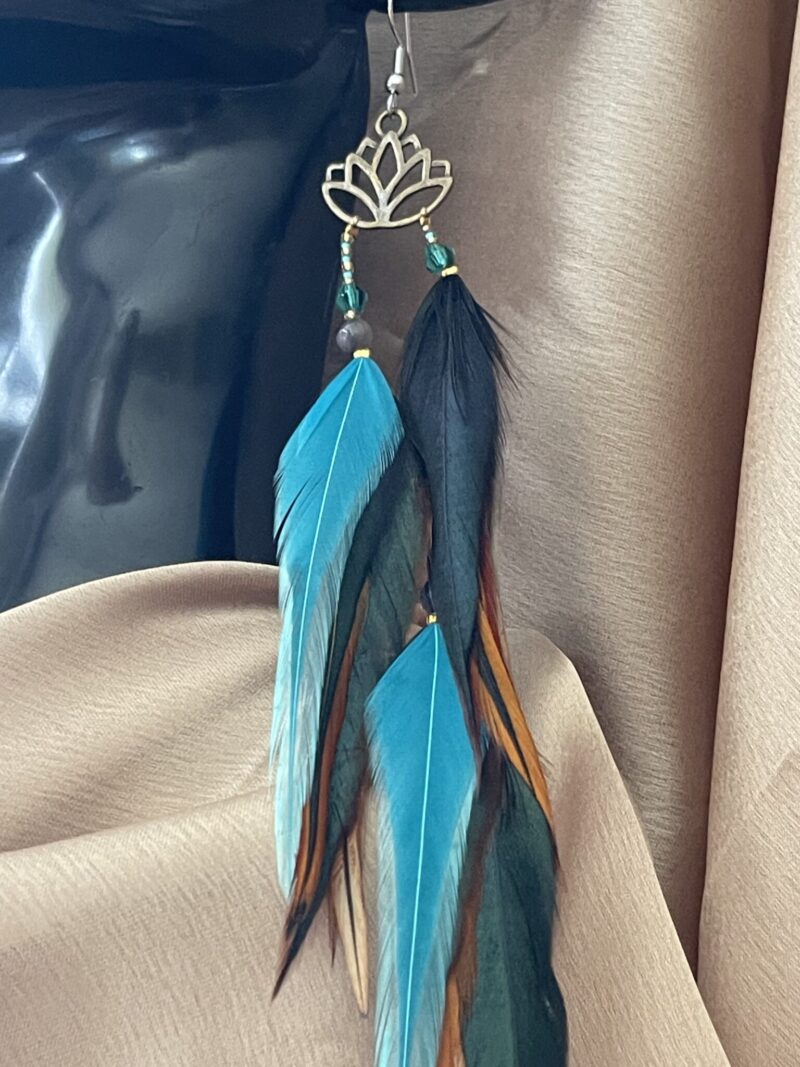 These are Lotus Turquoise Brown Feather Earrings – Serenity and Elegance in Every Detail