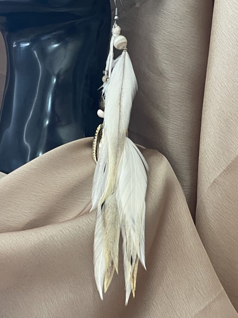 These are White Grey Gold Feather Earrings – Coastal Elegance with a Touch of Luxury