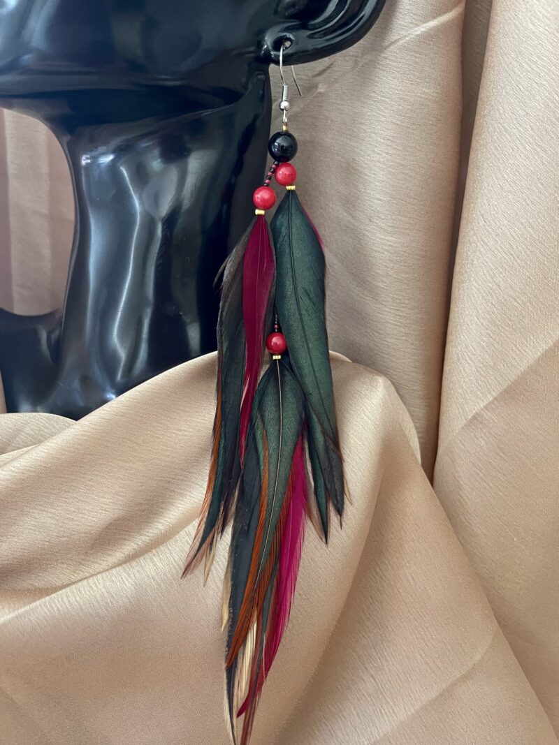 These are Mesmerizing Wine and Black Feather Earrings – Bold Elegance in a Petite Design