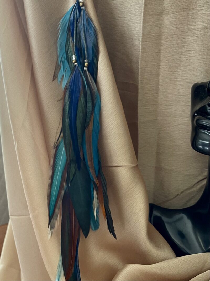 This is Turquoise Blue Brown Medium Feather Clip – Effortless Boho Elegance