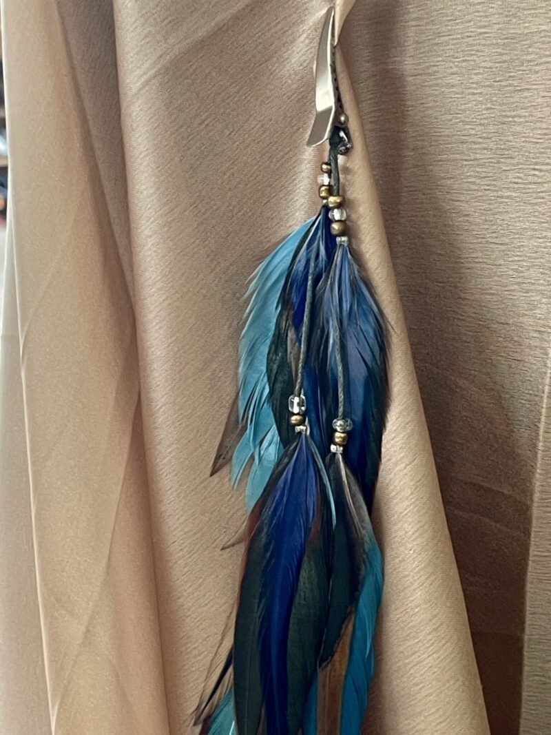 This is Turquoise Blue Brown Medium Feather Clip – Effortless Boho Elegance