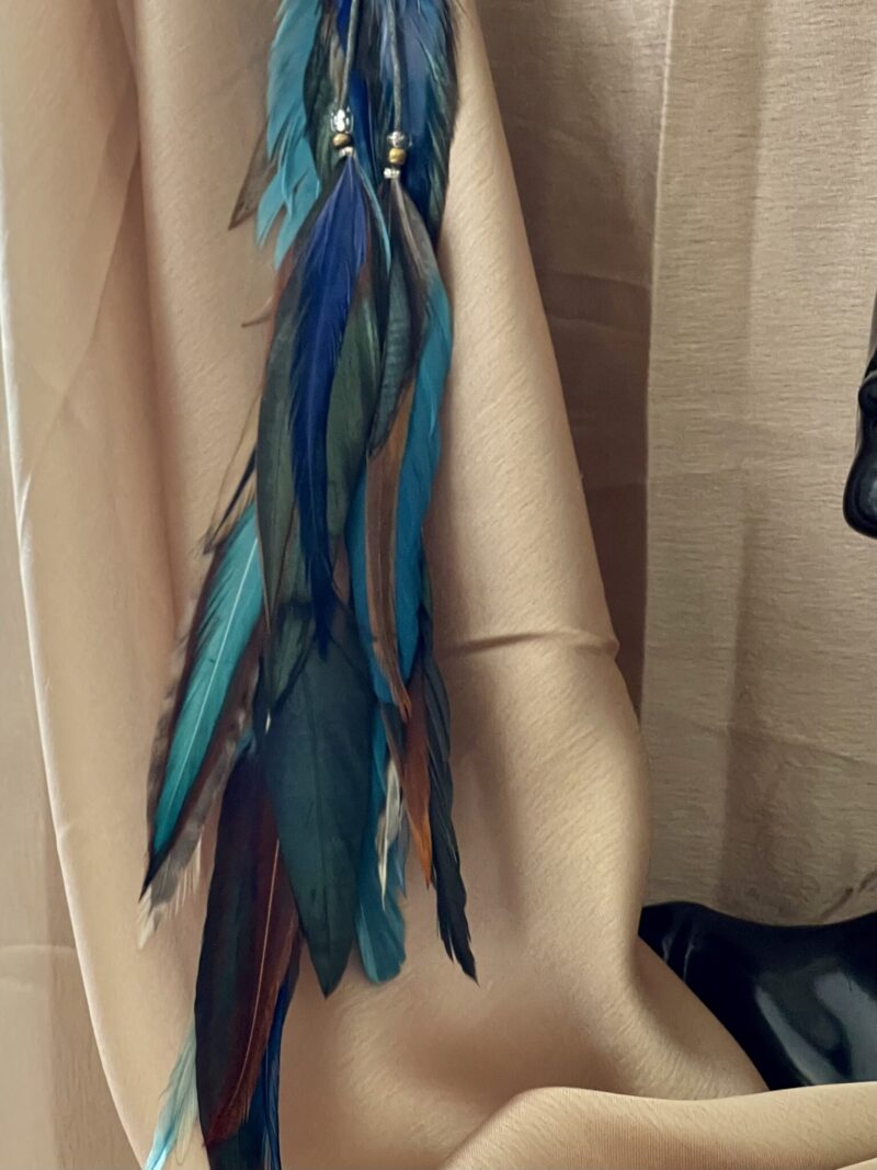 This is Turquoise Blue Brown Medium Feather Clip – Effortless Boho Elegance