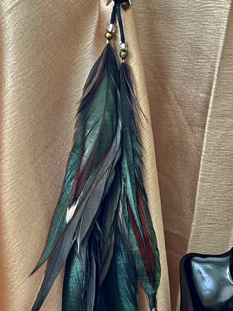 This is Dark Chocolate Forest Green Feather Clip – Natural Elegance with a Rustic Charm