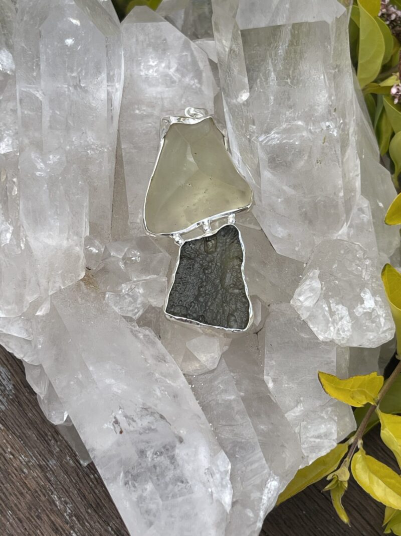 This is Maginicent Moldavite and Libyan Desert Glass Pendant in Silver ML509 Celestial Fusion Magnificent Moldavite