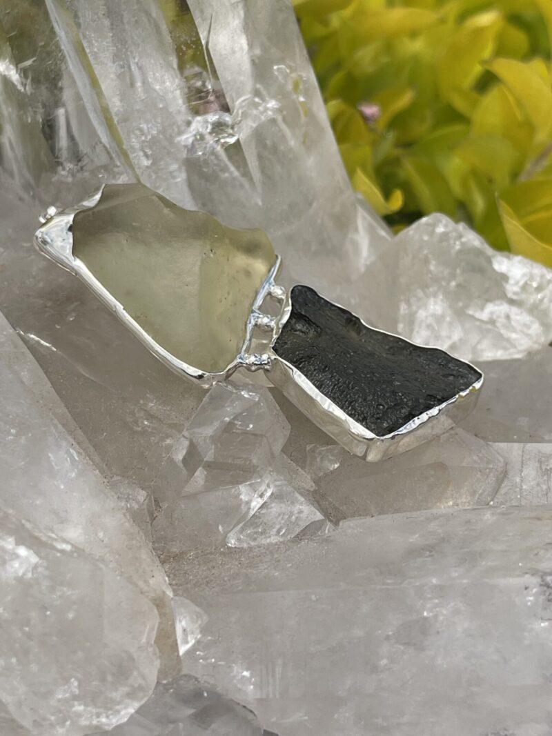 This is Maginicent Moldavite and Libyan Desert Glass Pendant in Silver ML509 Celestial Fusion Magnificent Moldavite