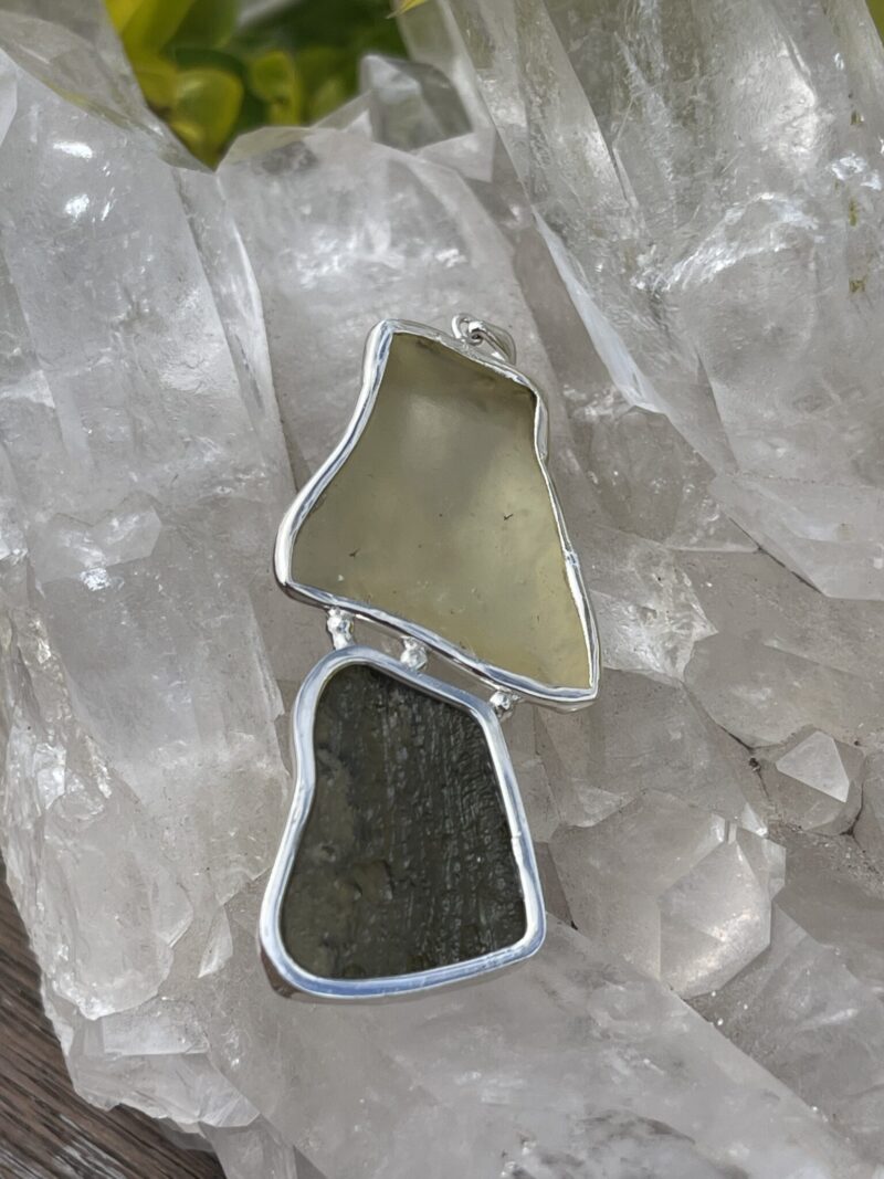 This is Maginicent Moldavite and Libyan Desert Glass Pendant in Silver ML509 Celestial Fusion Magnificent Moldavite