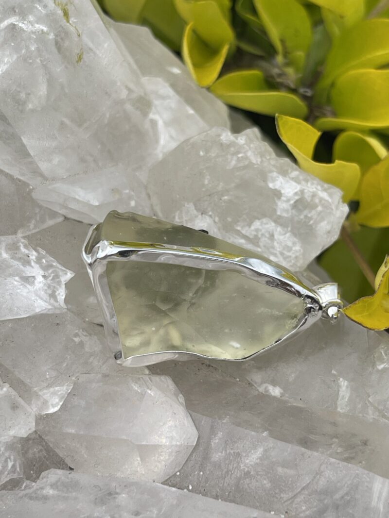 This is Moldavite Libyan Desert Glass Pendant in Silver ML550 Celestial Glow: Moldavite and Libyan Desert Glass Pendant in Silver