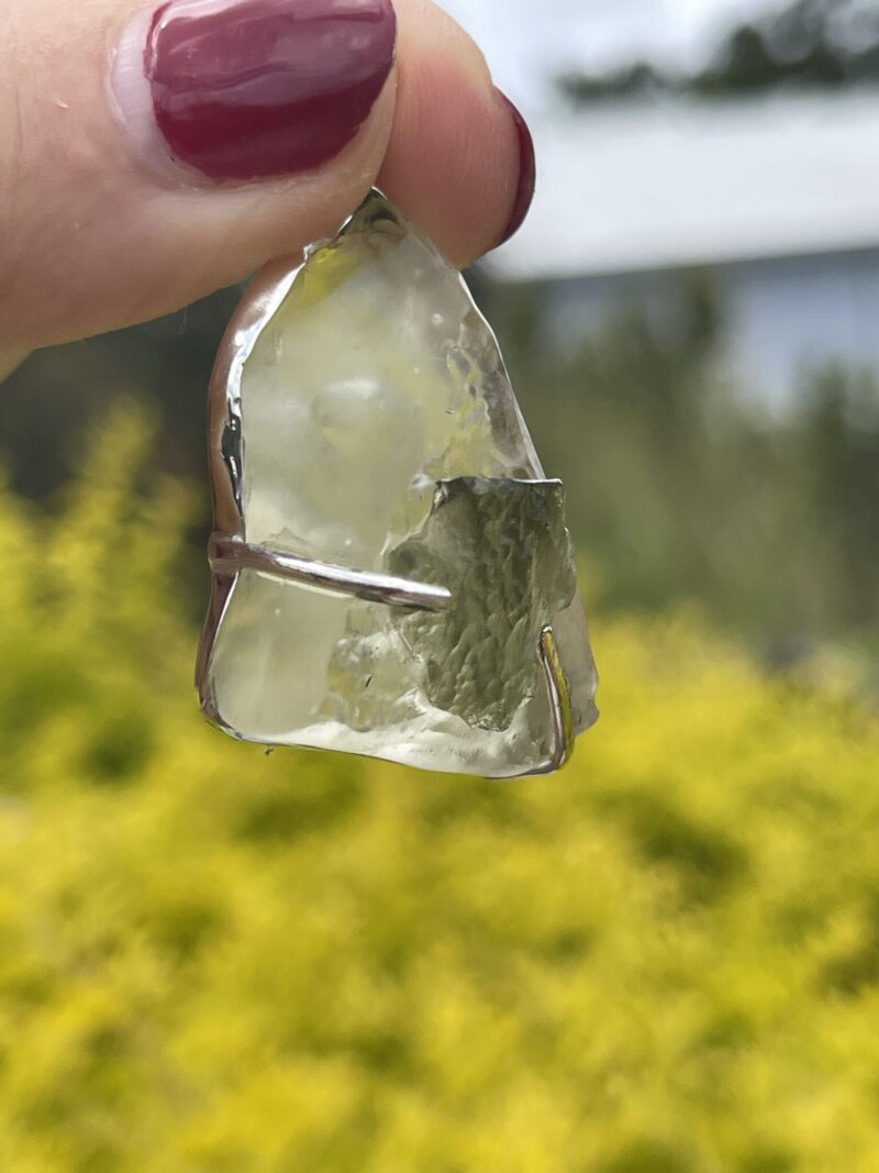 This is Moldavite Libyan Desert Glass Pendant in Silver ML550 Celestial Glow: Moldavite and Libyan Desert Glass Pendant in Silver