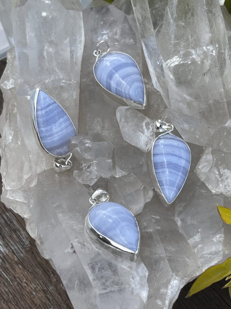 this is Serenity in Silver: Blue Lace Agate Teardrop Pendant