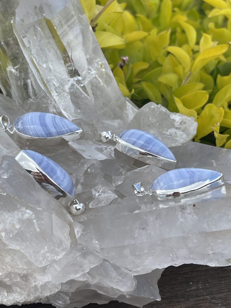 this is Serenity in Silver: Blue Lace Agate Teardrop Pendant